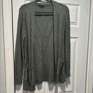 Love Ellie Green Cardigan Sweater Open Front Textured Knit